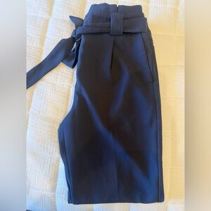 Express Dark Blue Tie-Waist Paper Bag Dress Pants